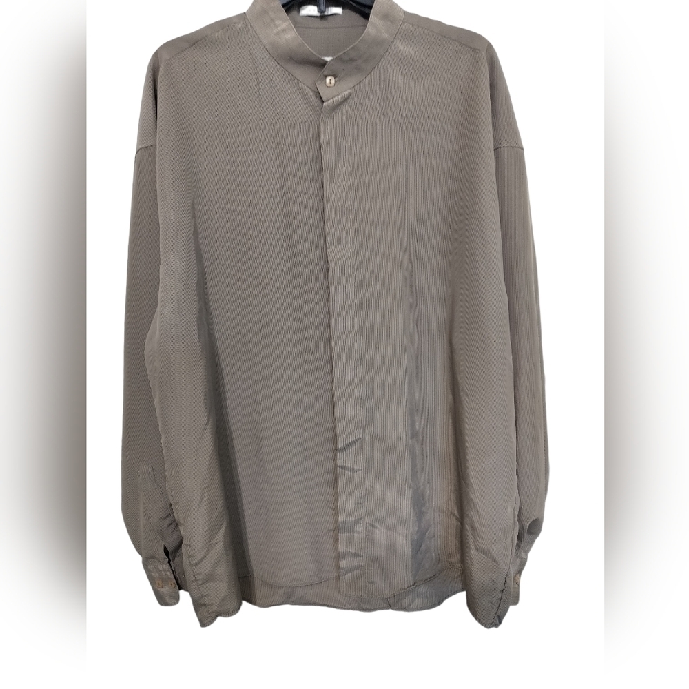 (M58) Elliott Men's Sage Green Mandarin Neckline Button down Dress Shirt Size XL